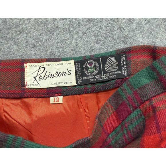 Vintage Robinson's Skirt Womens 12 Red Wool Tartan Plaid A-Line Button Front - Picture 8 of 13